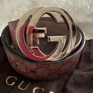 RARE Pink/Gold Gucci GG Supreme canvas belt sz 85